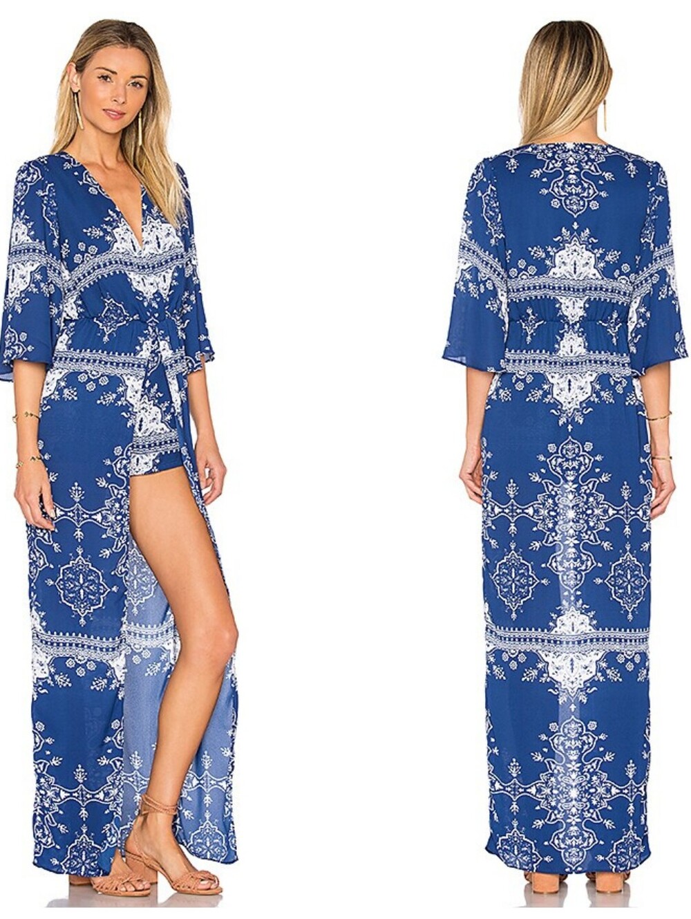 NEW Lovers + Friends Blue Temple Scarf Jersey Maxi Dress Sz M Cottagecore Resort